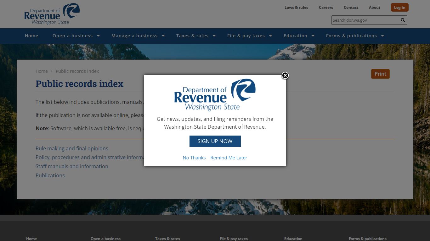 Public records index | Washington Department of Revenue